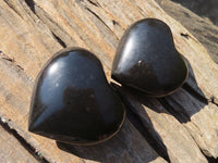 Polished Black Basalt Gemstone Hearts x 12 From Madagascar