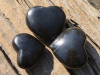 Polished Black Basalt Gemstone Hearts x 12 From Madagascar