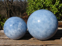 Polished Blue Calcite Spheres x 2 From Ihadilalana, Madagascar