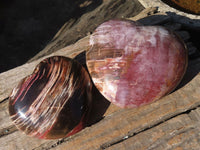 Polished Large Petrified Wood Hearts x 2 From Mahajanga, Madagascar