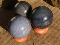 Polished  Blue Lazulite Spheres With Wooden Stands  x 6 From Madagascar