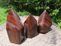 Polished Stunning A Grade Silver & Red Muggle Stone/ Banded Iron Stone Crystal Points x 3 From Prieska, South Africa - TopRock