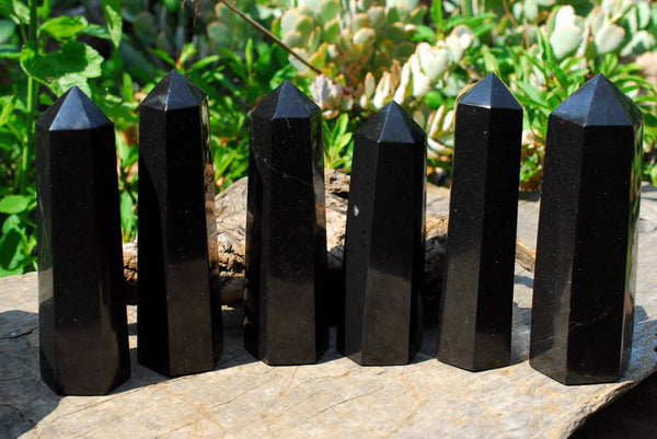 Polished Black Basalt Crystal Points x 6 From Madagascar - TopRock