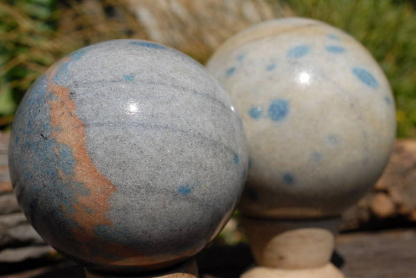 Polished Blue Spotted Spinel Spheres x 2 From Ambatofinadrahana, Madagascar - TopRock