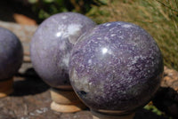 Polished Lepidolite Spheres (One with Indicolite Blue Tourmaline) x 3 From Madagascar - TopRock