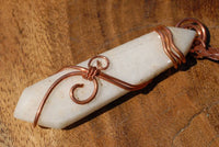 Polished White Smithsonite Spade Shaped Crystals Set In Copper Art Wire Wrap Pendant - sold per piece From Congo - TopRock