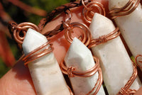 Polished White Smithsonite Spade Shaped Crystals Set In Copper Art Wire Wrap Pendant - sold per piece From Congo - TopRock