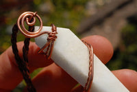 Polished White Smithsonite Spade Shaped Crystals Set In Copper Art Wire Wrap Pendant - sold per piece From Congo - TopRock