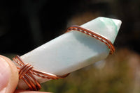 Polished White Smithsonite Spade Shaped Crystals Set In Copper Art Wire Wrap Pendant - sold per piece From Congo - TopRock