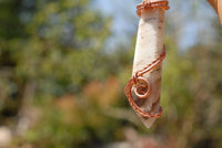 Polished White Smithsonite Spade Shaped Crystals Set In Copper Art Wire Wrap Pendant - sold per piece From Congo - TopRock