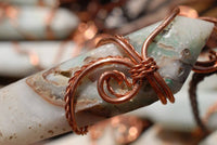 Polished White Smithsonite Spade Shaped Crystals Set In Copper Art Wire Wrap Pendant - sold per piece From Congo - TopRock