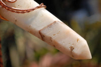 Polished White Smithsonite Spade Shaped Crystals Set In Copper Art Wire Wrap Pendant - sold per piece From Congo - TopRock