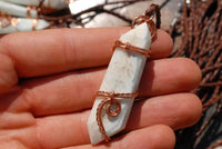 Polished White Smithsonite Spade Shaped Crystals Set In Copper Art Wire Wrap Pendant - sold per piece From Congo - TopRock