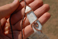 Polished White Smithsonite Spade Shaped Crystals Set In Copper Art Wire Wrap Pendant - sold per piece From Congo - TopRock