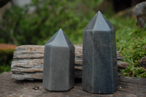 Polished Exceptional Small Lazulite (Mg, Fe, and Aluminium Phosphate) Crystal Points x 2 From Madagascar - TopRock