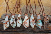 Polished Facetted Freeform Smithsonite Crystals Set In Copper Art Wire Wrap Pendant - sold per piece From South Africa - TopRock