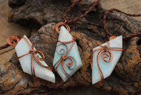 Polished Facetted Freeform Smithsonite Crystals Set In Copper Art Wire Wrap Pendant - sold per piece From South Africa - TopRock