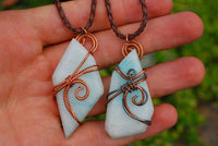 Polished Facetted Freeform Smithsonite Crystals Set In Copper Art Wire Wrap Pendant - sold per piece From South Africa - TopRock