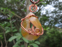 Polished Selected Carnelian Jewellery Free Forms set with Wire Wrap Copper Art Pendant & braided Thong - Sold per Piece - From Madagascar - TopRock