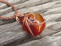 Polished Selected Carnelian Jewellery Free Forms set with Wire Wrap Copper Art Pendant & braided Thong - Sold per Piece - From Madagascar - TopRock