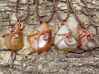 Polished Selected Carnelian Jewellery Free Forms set with Wire Wrap Copper Art Pendant & braided Thong - Sold per Piece - From Madagascar - TopRock