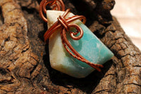 Polished Facetted Freeform Smithsonite Crystals Set In Copper Art Wire Wrap Pendant - sold per piece From South Africa - TopRock