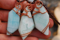 Polished Facetted Freeform Smithsonite Crystals Set In Copper Art Wire Wrap Pendant - sold per piece From South Africa - TopRock