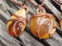 Polished Selected Carnelian Jewellery Free Forms set with Wire Wrap Copper Art Pendant & braided Thong - Sold per Piece - From Madagascar - TopRock