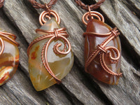 Polished Selected Carnelian Jewellery Free Forms set with Wire Wrap Copper Art Pendant & braided Thong - Sold per Piece - From Madagascar - TopRock