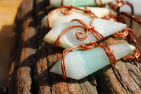 Polished Facetted Freeform Smithsonite Crystals Set In Copper Art Wire Wrap Pendant - sold per piece From South Africa - TopRock