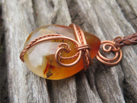 Polished Selected Carnelian Jewellery Free Forms set with Wire Wrap Copper Art Pendant & braided Thong - Sold per Piece - From Madagascar - TopRock