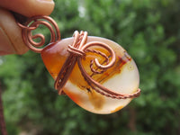 Polished Selected Carnelian Jewellery Free Forms set with Wire Wrap Copper Art Pendant & braided Thong - Sold per Piece - From Madagascar - TopRock