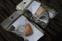 Polished Salmon Aragonite Jewellery Pendant Pieces Set With Putty x 12 From Namibia - TopRock