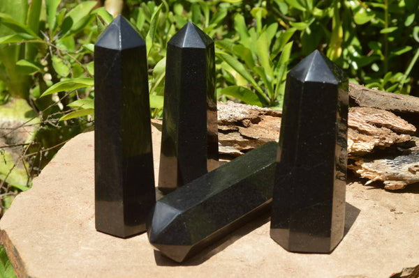 Polished Black Basalt Crystal Points x 6 From Madagascar - TopRock