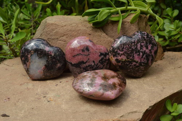 Polished Near Solid Red Rhodonite Hearts x 4 From Madagascar - TopRock