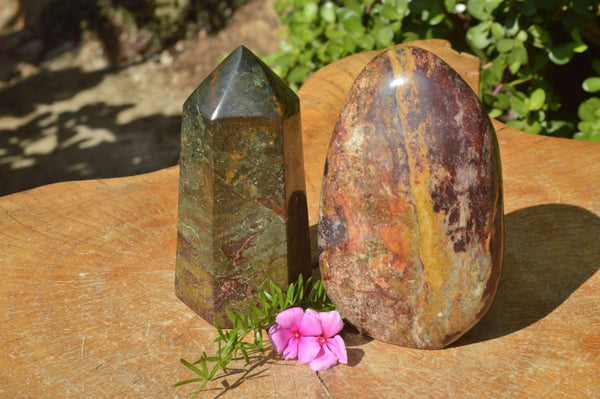 Polished Green Opal Standing Free Form and  Tower x 2 From Antsirabe, Madagascar - TopRock