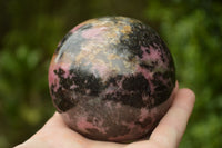 Polished Beautiful Pink & Black Rhodonite Spheres x 3 From Madagascar - TopRock