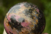 Polished Beautiful Pink & Black Rhodonite Spheres x 3 From Madagascar - TopRock