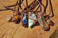 Polished Mixed Jewellery Free Forms With Copper Art Wire Pendants x 6 From Southern Africa - TopRock