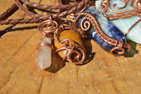 Polished Mixed Jewellery Free Forms With Copper Art Wire Pendants x 6 From Southern Africa - TopRock