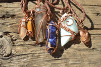 Polished Mixed Jewellery Free Forms With Copper Art Wire Pendants x 6 From Southern Africa - TopRock