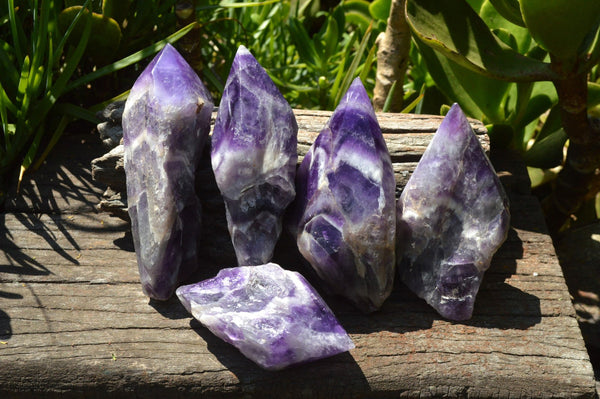 Polished Chevron 'Witches Hat' Amethyst Crystals x 5 From Zambia - TopRock