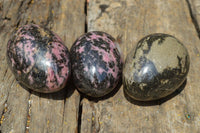 Polished Pink & Black Rhodonite Items (3x Eggs & 1x Heart) x 4 From Ambindavato, Madagascar - TopRock