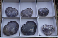 Polished Medium & Large Lepidolite Crystal Hearts (Variable Colour intensity) x 6 From Madagascar - TopRock