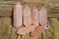 Polished Double Terminated Rose Quartz Points x 6 From Ambatondrazaka, Madagascar - TopRock