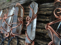 Natural A Grade Smokey Optic Quartz in  Copper Art Wire Wrap Pendant - sold per piece - From Zimbabwe - TopRock