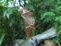 Natural A Grade Smokey Optic Quartz in  Copper Art Wire Wrap Pendant - sold per piece - From Zimbabwe - TopRock