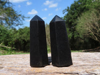 Polished Pitch Black Basalt Points/Prisms x 12 From Madagascar - TopRock