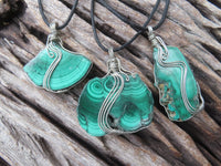 Polished Malachite Wire Wrap Pendant Sliced Malachite & Intricate Wire Wrap -  x Sold per piece From Congo - TopRock