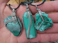 Polished Malachite Wire Wrap Pendant Sliced Malachite & Intricate Wire Wrap -  x Sold per piece From Congo - TopRock